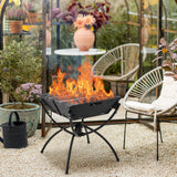 3-in-1 Camping Campfire Grill with Stainless Steel Grills Carrying Bag & Gloves-Black