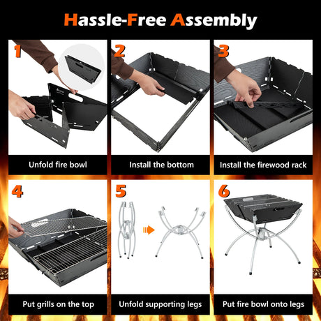 3-in-1 Camping Campfire Grill with Stainless Steel Grills Carrying Bag & Gloves-Silver