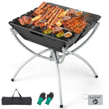 3-in-1 Camping Campfire Grill with Stainless Steel Grills Carrying Bag & Gloves-Silver