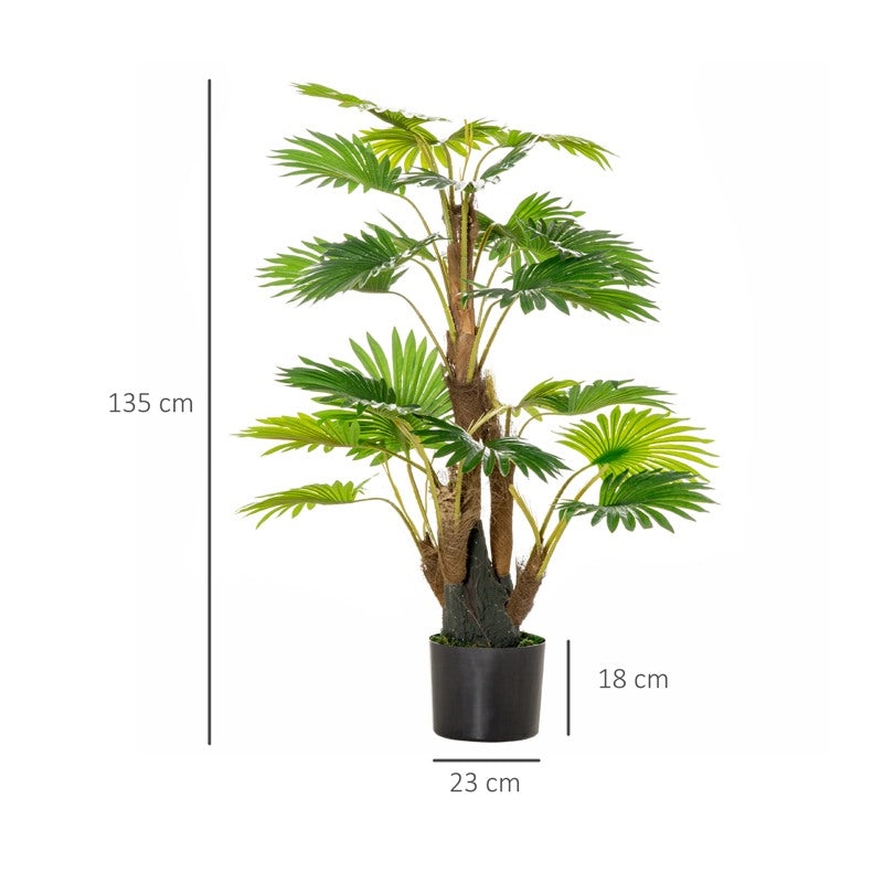 HOMCOM Artificial Plant Palm Tree in Pot, Fake Plants for Home Indoor Outdoor Decor, 135cm, Green