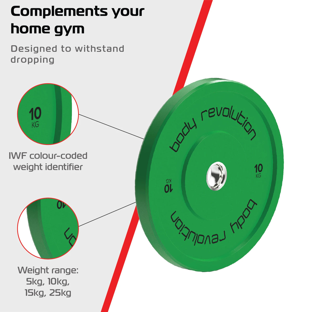 Body Revolution Olympic Bumper Plates Colour 10kg pair