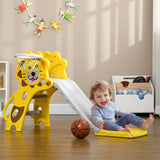 AIYAPLAY Baby Slide with Basketball Hoop, Climber, Easy to Assemble Kids Slide for Indoor Use, for Ages 18-36 Months - Yellow