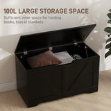 HOMCOM 100L Home Storage Box, with Safety Hinges - Black Wood-Effect