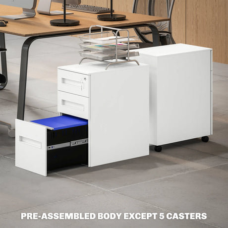 Vinsetto Three-Drawer Steel Filing Cabinet - White