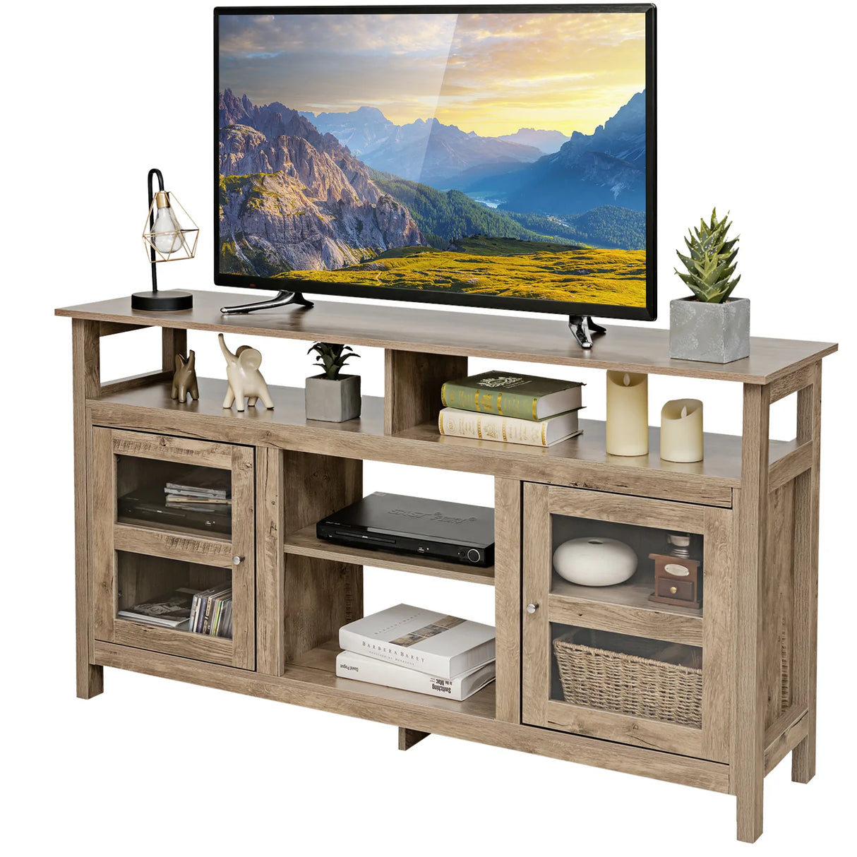 58 Inch TV Stand Entertainment Console Center with 2 Cabinets-Natural