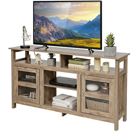 58 Inch TV Stand Entertainment Console Center with 2 Cabinets-Natural