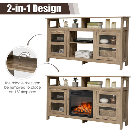 58 Inch TV Stand Entertainment Console Center with 2 Cabinets-Natural