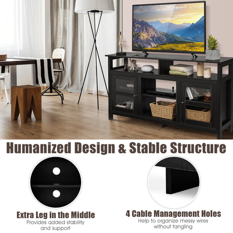 58 Inch TV Stand Entertainment Console Center with 2 Cabinets-Black