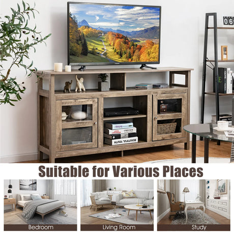 58 Inch TV Stand Entertainment Console Center with 2 Cabinets-Natural