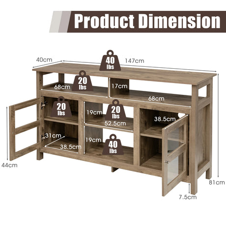 58 Inch TV Stand Entertainment Console Center with 2 Cabinets-Natural