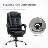 HOMCOM Executive Office Chair, PU Leather Home Office Chair with Swivel Wheels, Reclining Backrest, Retractable Footrest, Black