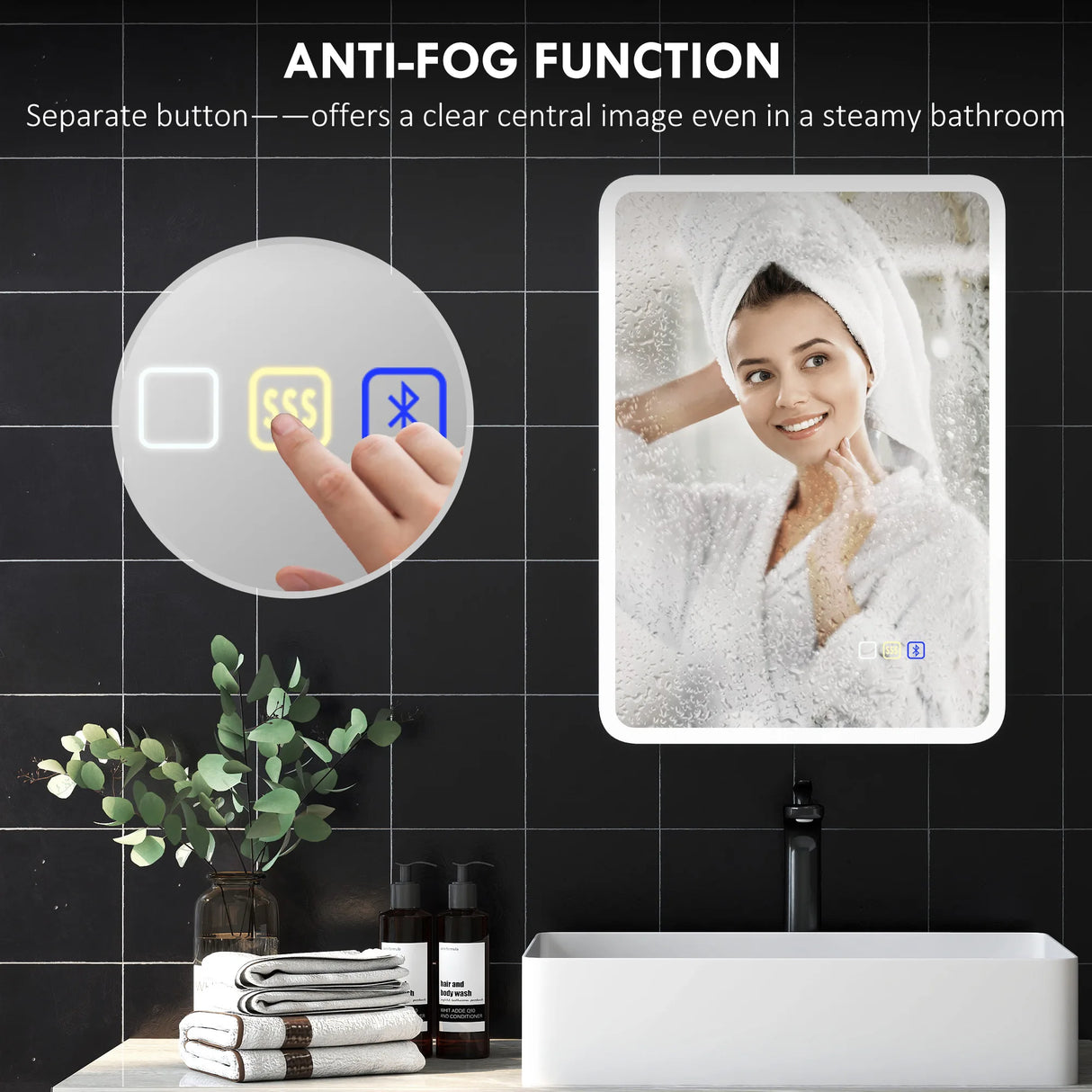 HOMCOM 70 x 50cm LED Bathroom Mirror, with Bluetooth - Silver Tone