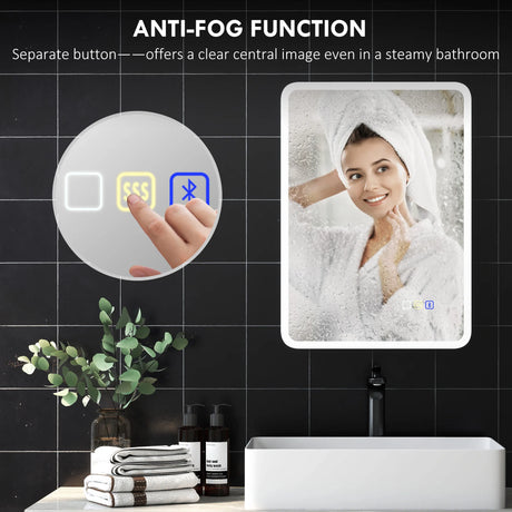 HOMCOM 70 x 50cm LED Bathroom Mirror, with Bluetooth - Silver Tone
