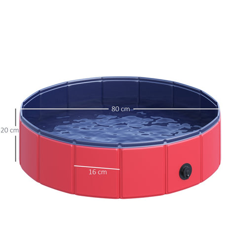 PawHut Foldable Dog Paddling Pool Pet Cat Swimming Pool Indoor/Outdoor Collapsible Summer Bathing Tub Shower Tub Puppy Washer (Φ80 × 20H cm, Red)