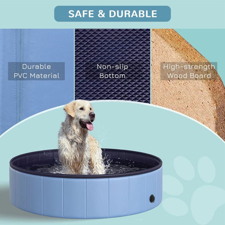 PawHut Foldable Dog Paddling Pool Pet Cat Swimming Pool Indoor/Outdoor Collapsible Summer Bathing Tub Shower Tub Puppy Washer (Φ120 × 30H cm, Blue)