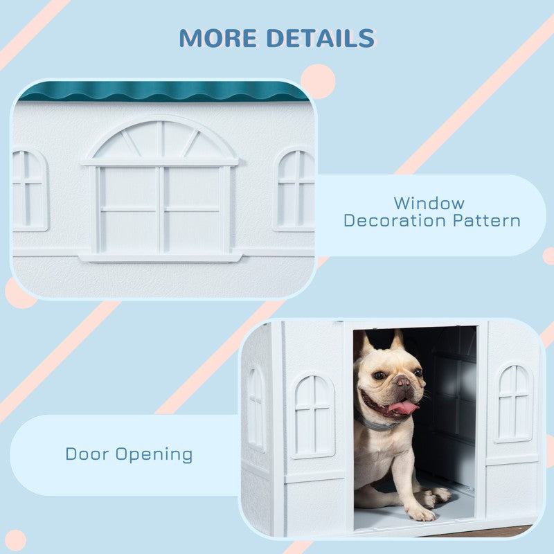 PawHut Plastic Weather-Resistant Dog House, for Indoors and Outdoors, Medium Dogs - White and Blue