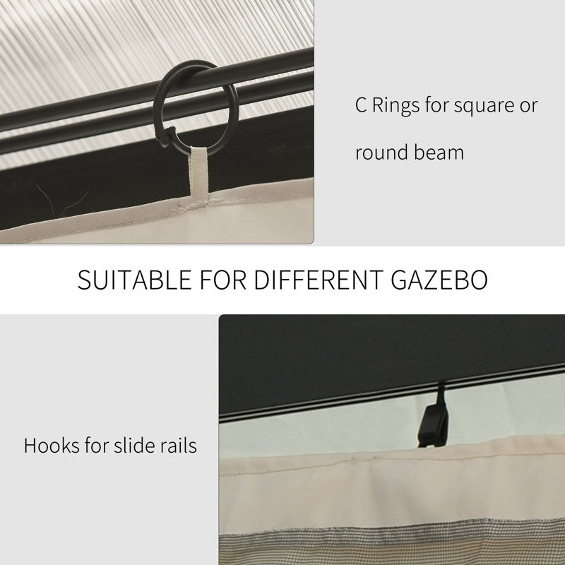 Outsunny Replacement Gazebo Curtains, 4-Panel Gazebo Side Panels Only, for 3 x 3 (M) Gazebos or Pergolas, Hooks/C-Rings Included, Beige