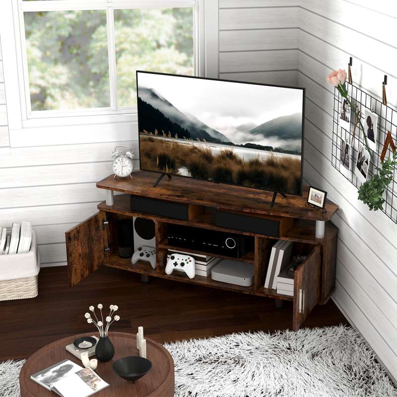 HOMCOM TV Unit Cabinet for TVs up to 55 Inches with Storage Shelves and Cupboard, Entertainment Centre for Living Room, Rustic Brown