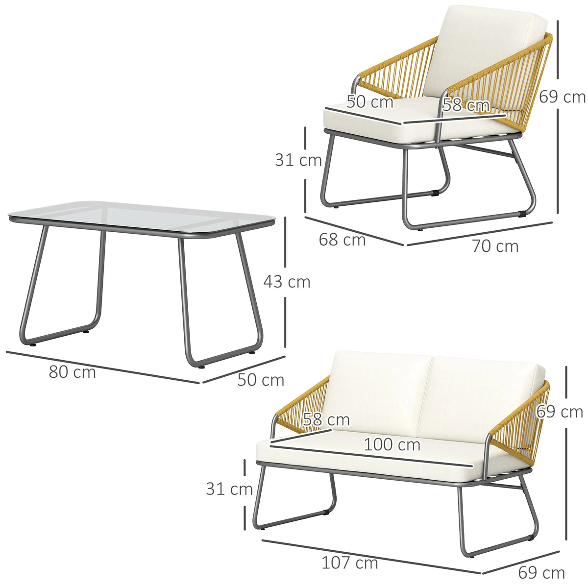 Outsunny Four-Piece Rattan Strong Panel Outdoor Sofa Set - Natural