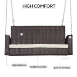 Outsunny 2 Seater Rattan Garden Swing Chair, Porch Swing Bench Loveseat with Cushion, Wicker Outdoor Hanging Swinging Seat with 2 Metal Chains, 250 KG Capacity for Patio, Balcony, Cream White