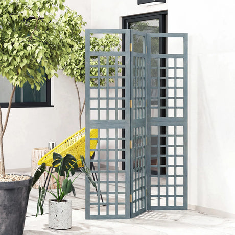 Outsunny 3-Panel Garden Privacy Screen, Freestanding Foldable Wooden Outdoor Divider/Trellis, Decorative Privacy Screen, Grey