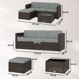 Outsunny 3 Pieces Garden Furniture Set w/ Cushions, PE Rattan Wicker Conversation Corner Sofa Set, Light Grey