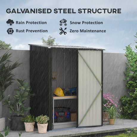 Outsunny 5.3 x 3.1ft Corrugated Steel Garden Shed - Black