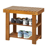 HOMCOM Acacia Wood Shoe Bench,  3-Tier Shoe Storage Rack, Hallway Organizer Shelf, for Entryway, Living Room, Bedroom, 50 x 28 x 45 cm, Teak