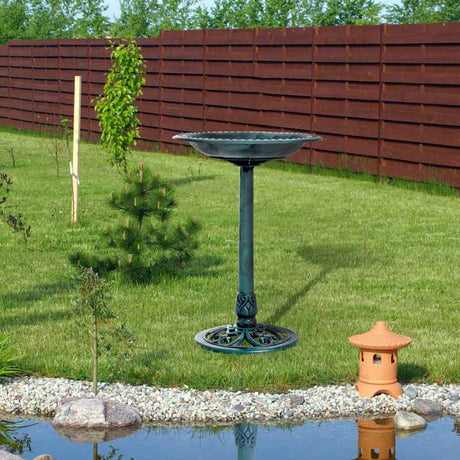 Outsunny Garden Bird Bath Outdoor Decrative Garden Feeder Stand with Scallop-like Pattern, Time-Worn Finish, 50cm, Green