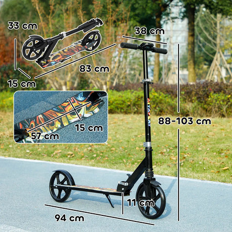 AIYAPLAY Foldable Kids Scooter with Adjustable Handlebar, 200mm Big Wheel, Rear Fender Brake, for Ages 6-12 Years, Black