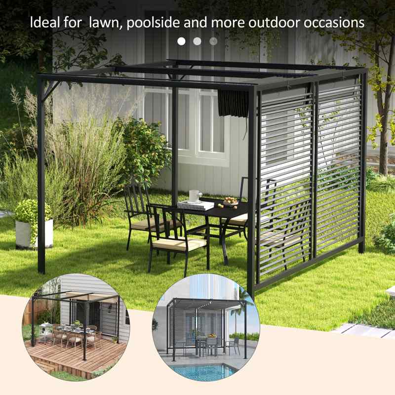 Outsunny 3 x 2.8m Metal Pergola, with Retractable Fabric Roof - Grey