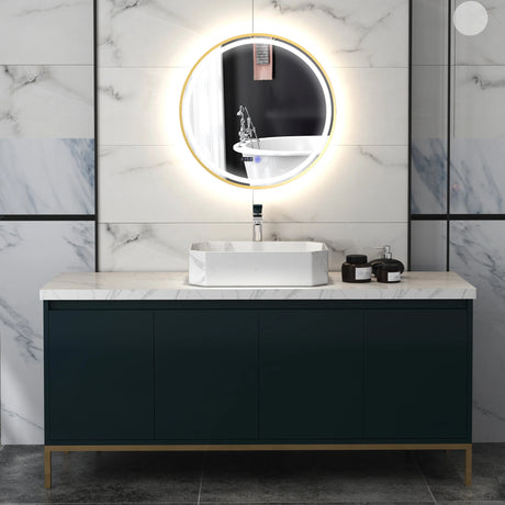 HOMCOM 60cm Anti-Fog LED Bathroom Mirror - Gold Tone
