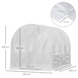 Outsunny Walk-in Polytunnel Greenhouse Green House with Roll-up Sidewalls, UV-resistant PE Cover, 3 x 2 x 2m, White