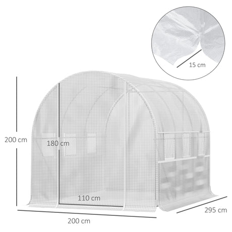 Outsunny Walk-in Polytunnel Greenhouse Green House with Roll-up Sidewalls, UV-resistant PE Cover, 3 x 2 x 2m, White