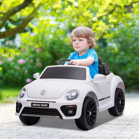 AIYAPLAY Volkswagen Beetle Licensed 12V Ride on Car w/ Remote Control, Suspension Wheels, Soft Start, Lights, Music, White