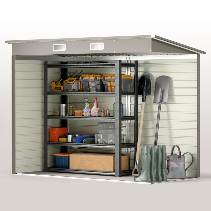 Outsunny 3.7 x 7.9ft Galvanised Steel Shed, with Latched Door and Padlock - Light Grey