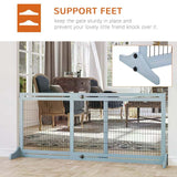 PawHut Freestanding Dog Gate, Foldable Pet Fence, Indoor Wood Barrier, Stair Gate with Support Feet, for Doorway, Hallway, Small and Medium Dogs, 69H x 104-183 cm, Blue-grey