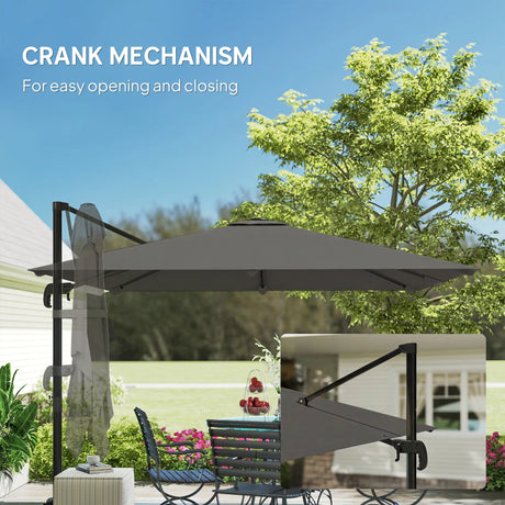 Outsunny 3 x 3 m Cantilever Parasol, Square Patio Umbrella with Crank Handle, Cross Base, Tilt, 360 Rotation, Dark Grey