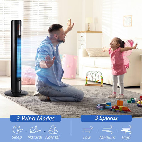 HOMCOM 38'' Freestanding Tower Fan, 3 Speed 3 Mode, 12h Timer, 70 Degree Oscillation, LED Panel, 5M Remote Controller, Black