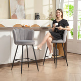 HOMCOM Set of Two Velvet-Feel Lotus Bar Stools - Grey