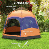 Outsunny Double Layer Dome Tent with Rainfly and Welded Floor, 4 Man Hexagon Pop Up Tent, Portable Camping Shelter with Hang Hook and Carry Bag, for Festival Hiking Family, Orange and Blue