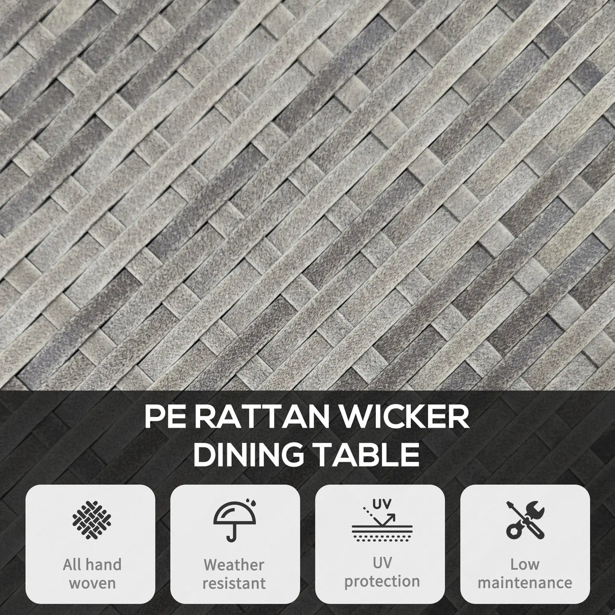 Outsunny 70 cm Wood-Effect Rattan Garden Table - Grey