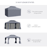 Outsunny 3 x 4m Aluminium Garden Gazebo, Marquee Canopy Shelter Pavilion Party Tent with Nets and Curtains for Garden and Deck, Dark Grey