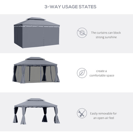 Outsunny 3 x 4m Aluminium Garden Gazebo, Marquee Canopy Shelter Pavilion Party Tent with Nets and Curtains for Garden and Deck, Dark Grey
