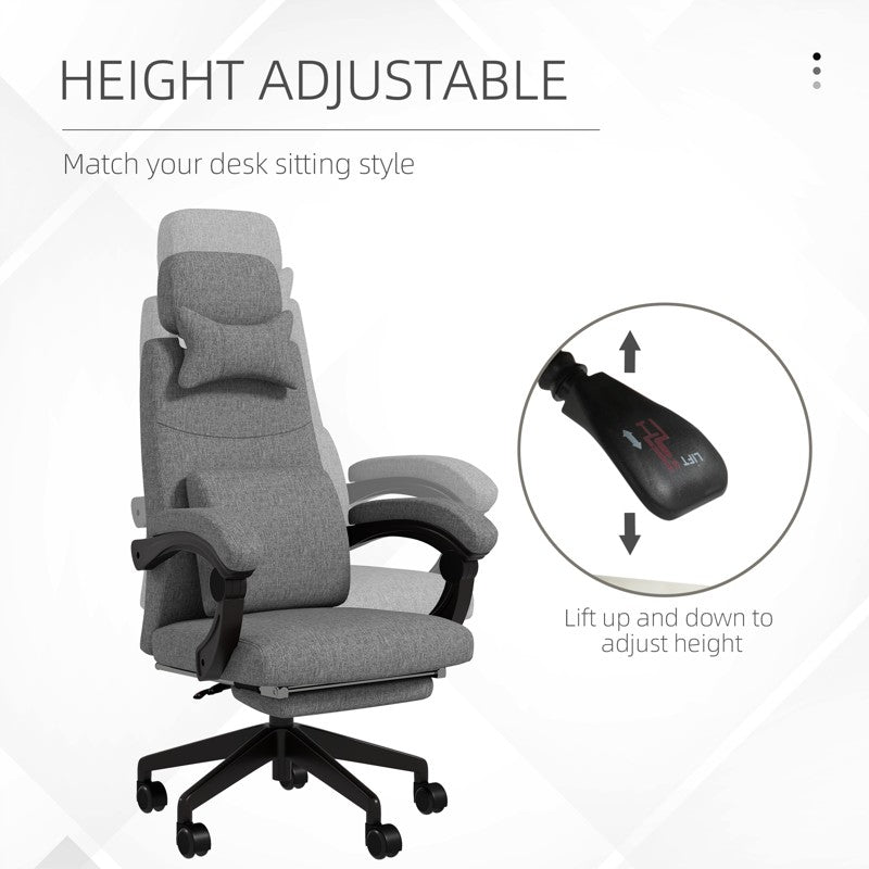 Vinsetto Linen-Look Office Chair, with 160 Reclining Back and Footrest - Grey