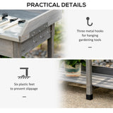 Outsunny Garden Potting Table with Storage, Workbench, Metal Top, Storage Shelves & Hooks for Patio, Courtyard, Wooden