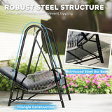 Outsunny Rattan Swing Chair, Outdoor Garden Hanging Swing Seat with Stand and Seat Cushion, Porch Hanging Chair for Balcony, Garden, Deck, Light Grey