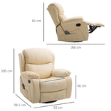 HOMCOM PU Leather Reclining Chair with 8 Massage Points and Heat, Manual Recliner with Swivel Base, Footrest and Remote, Beige