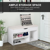HOMCOM Wooden Shoes Cabinet Bench Hidden Storage Padded Seat Organiser Footwear Rack Hallway White 80 x 30 x 47 cm