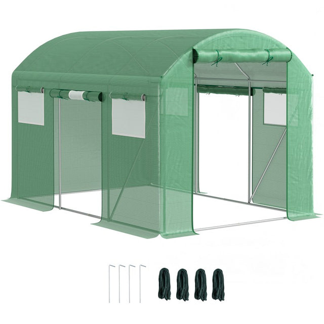 Outsunny 9.8 x 6.6ft Walk-In Polytunnel Greenhouse - Green